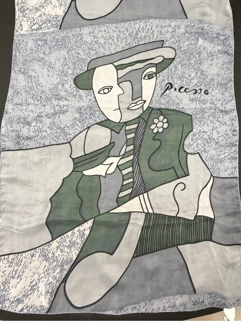 Picasso Scarf Square Silver Black Cubism Art  19”X 64”